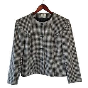 VTG JENNI BARNES Black  Houndstooth Blazer Sz S Wool Blend Office Britain Preppy